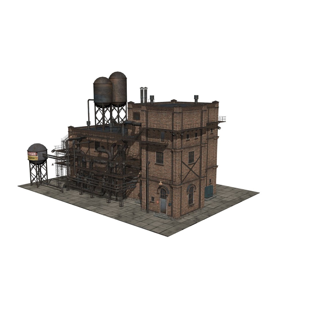 Old Industrial Building 3D Model – Low Poly Game-Ready Asset, FBX - View 3