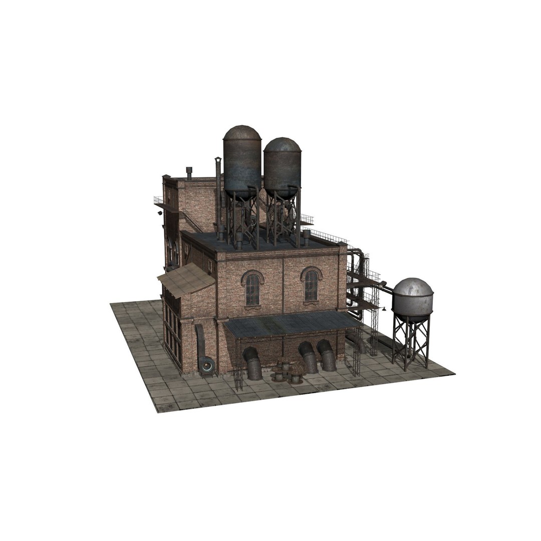 Old Industrial Building 3D Model – Low Poly Game-Ready Asset, FBX - View 9