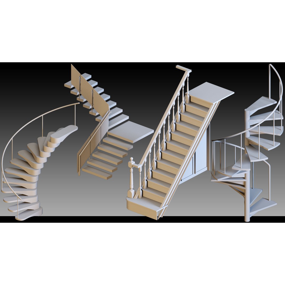 40 Stairs 3D Model – High Detail Kitbash Asset, FBX, OBJ, Max
