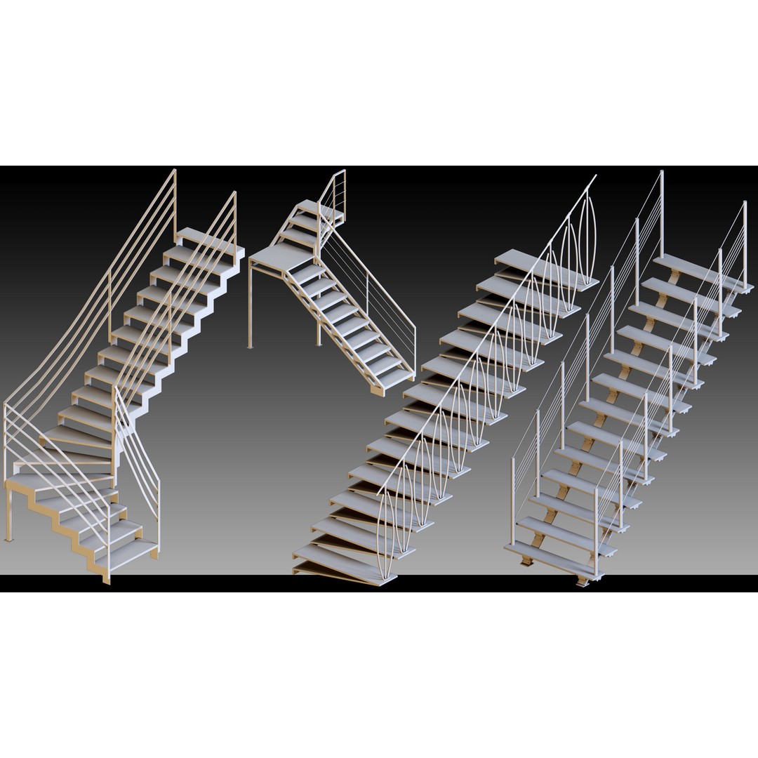 40 Stairs 3D Model – High Detail Kitbash Asset, FBX, OBJ, Max - View 10