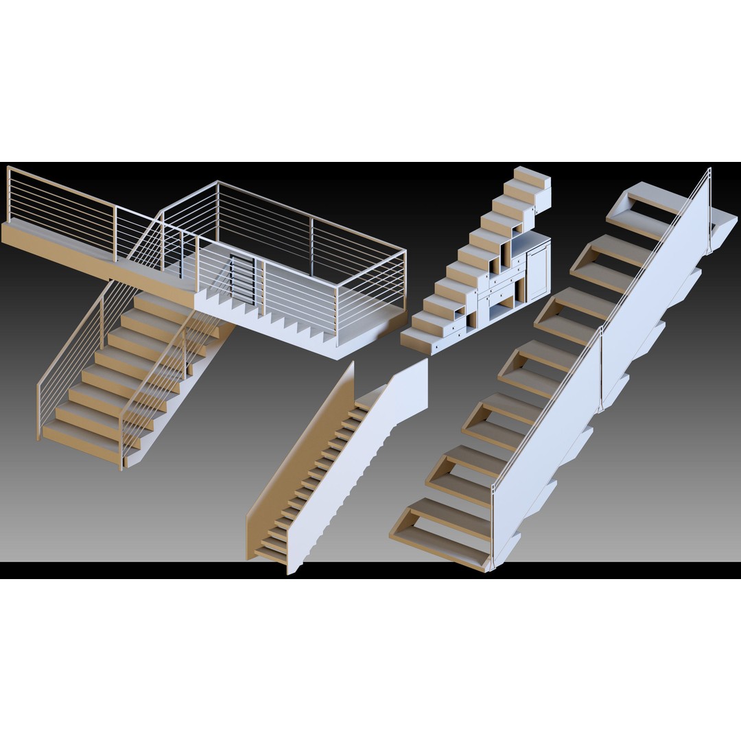 40 Stairs 3D Model – High Detail Kitbash Asset, FBX, OBJ, Max - View 12