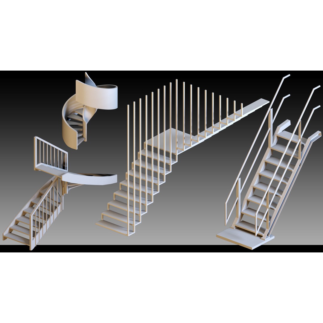 40 Stairs 3D Model – High Detail Kitbash Asset, FBX, OBJ, Max - View 13