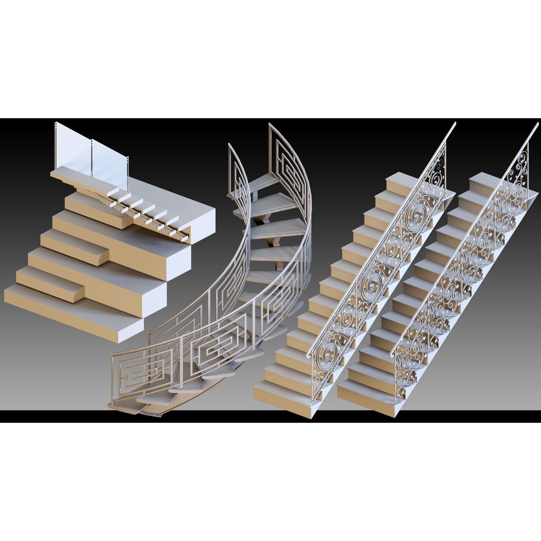 40 Stairs 3D Model – High Detail Kitbash Asset, FBX, OBJ, Max - View 3