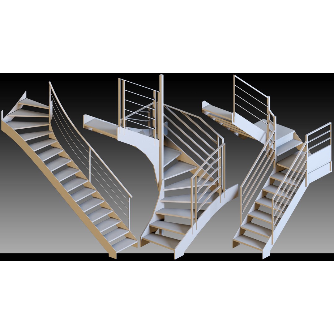 40 Stairs 3D Model – High Detail Kitbash Asset, FBX, OBJ, Max - View 4