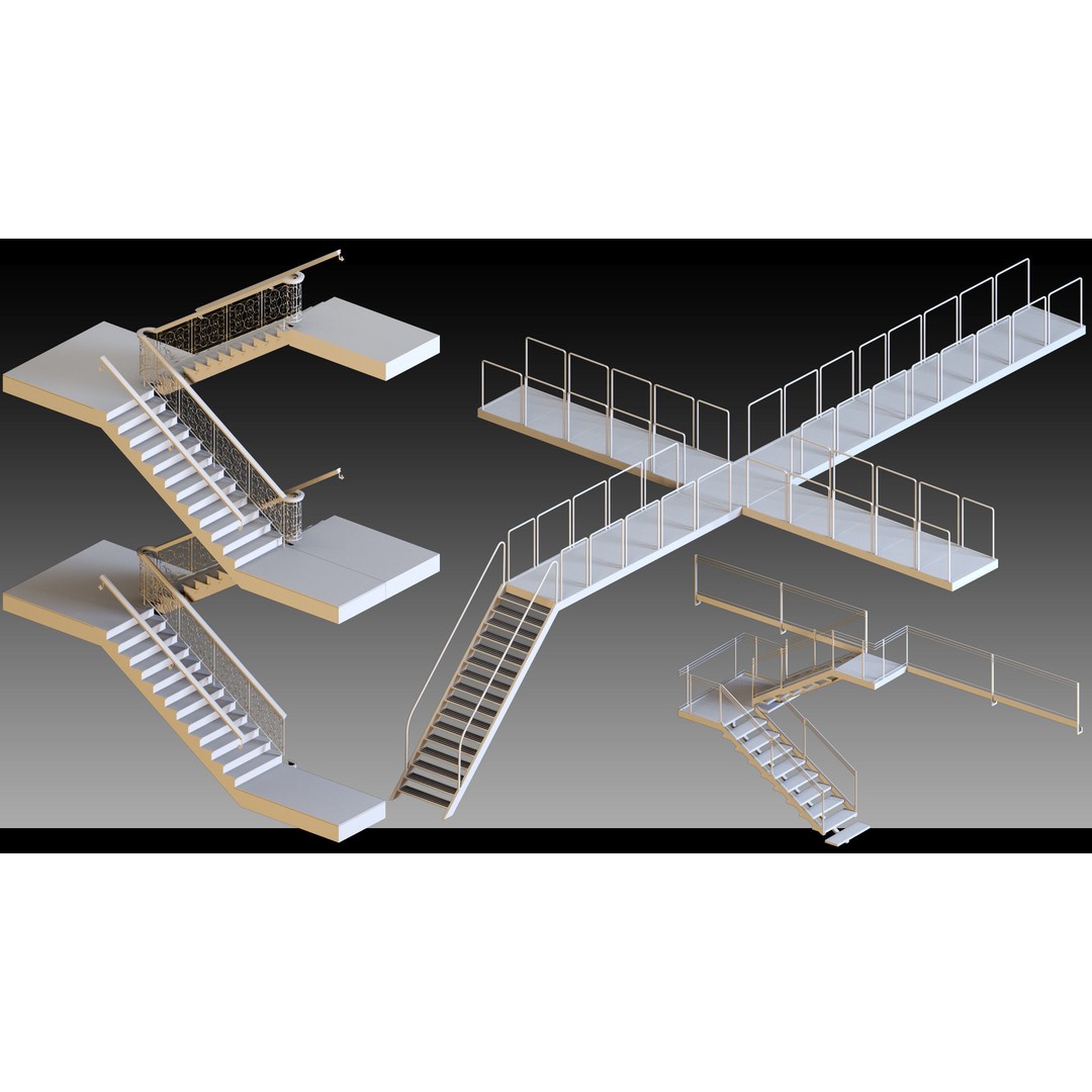 40 Stairs 3D Model – High Detail Kitbash Asset, FBX, OBJ, Max - View 5