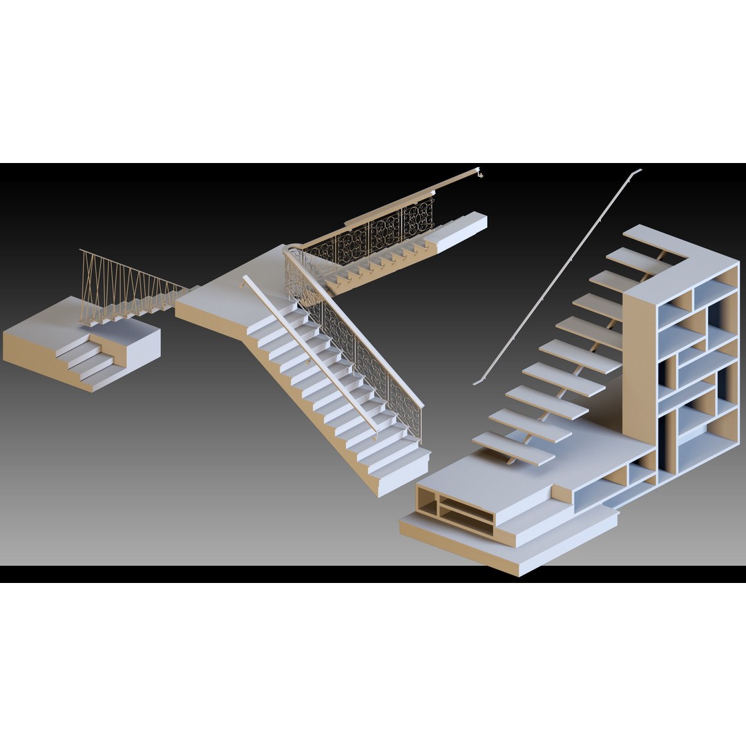 40 Stairs 3D Model – High Detail Kitbash Asset, FBX, OBJ, Max - View 6