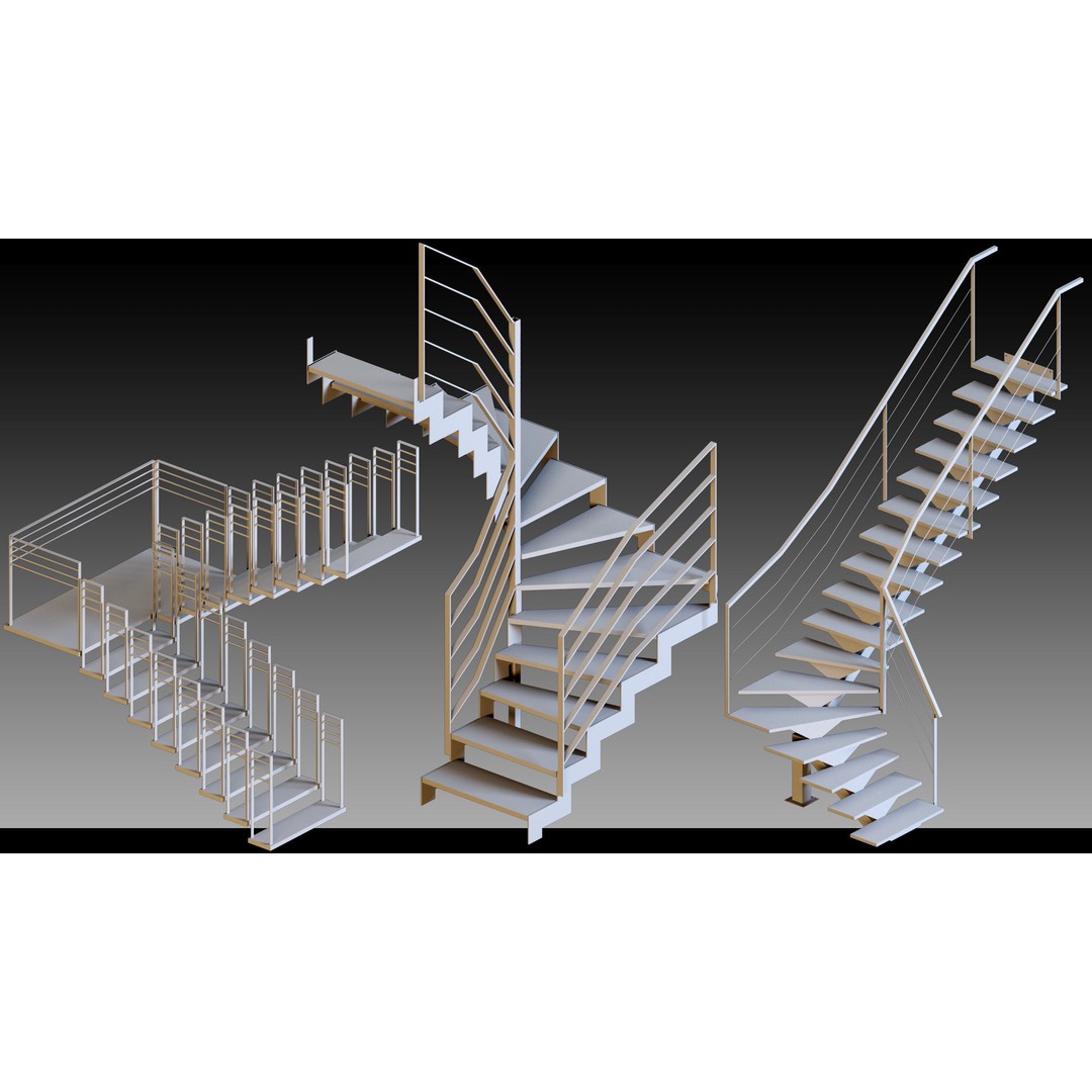 40 Stairs 3D Model – High Detail Kitbash Asset, FBX, OBJ, Max - View 8
