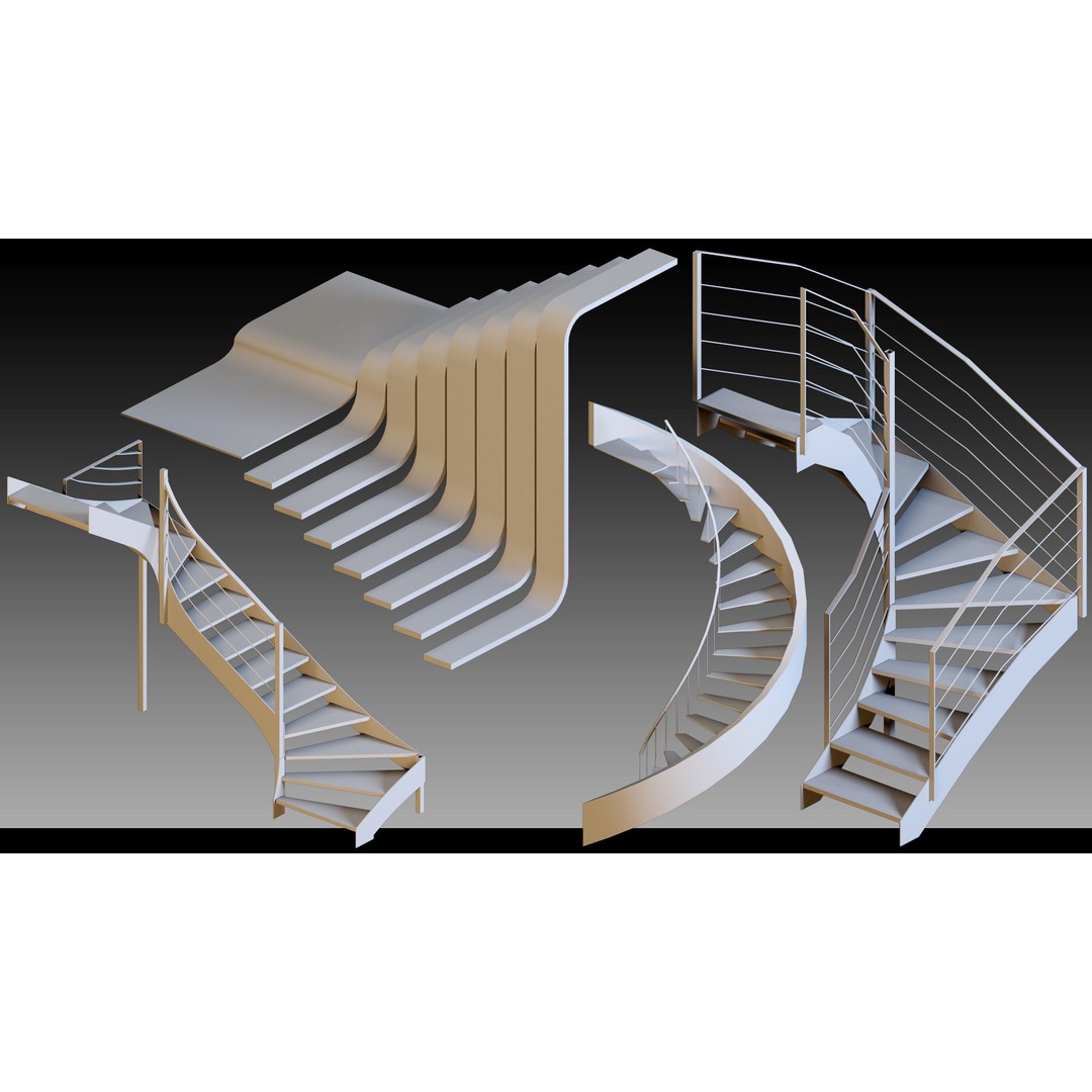 40 Stairs 3D Model – High Detail Kitbash Asset, FBX, OBJ, Max - View 9