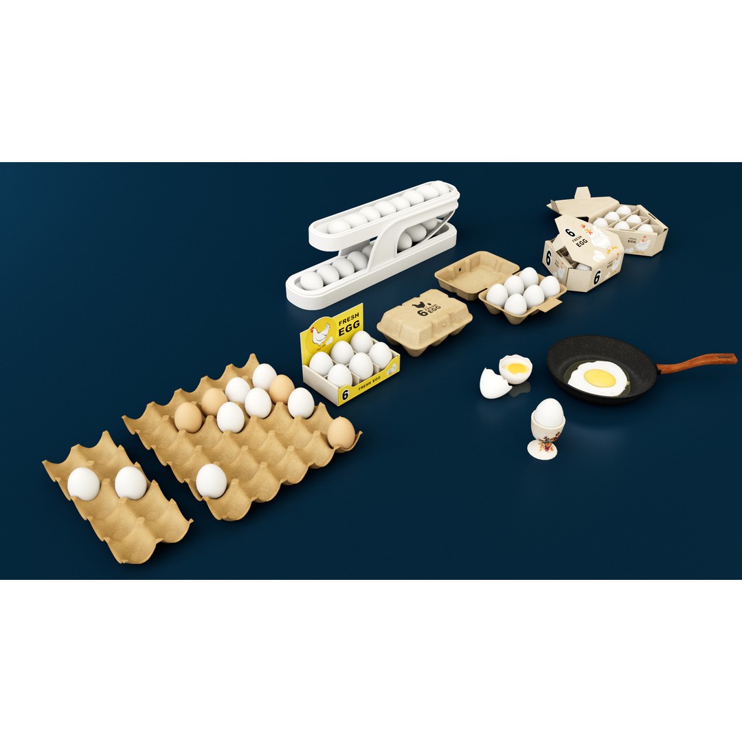 Egg Carton 3D Model – PBR Textured Game Asset, FBX Format - View 3