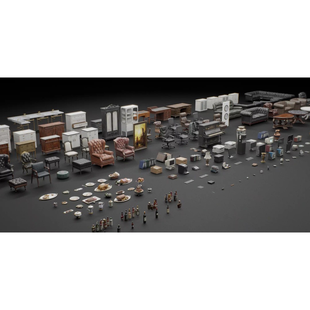 Interior House Assets Pack 3D Model – Low Poly Game-Ready, PBR Textures - View 2