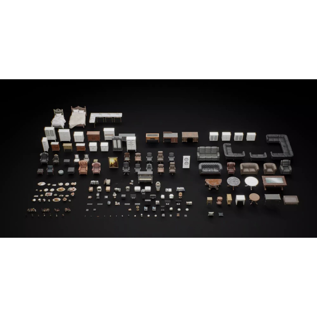 Interior House Assets Pack 3D Model – Low Poly Game-Ready, PBR Textures - View 3
