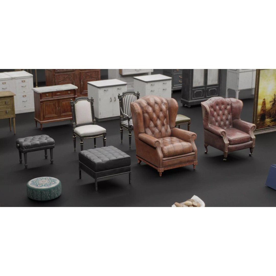 Interior House Assets Pack 3D Model – Low Poly Game-Ready, PBR Textures - View 5