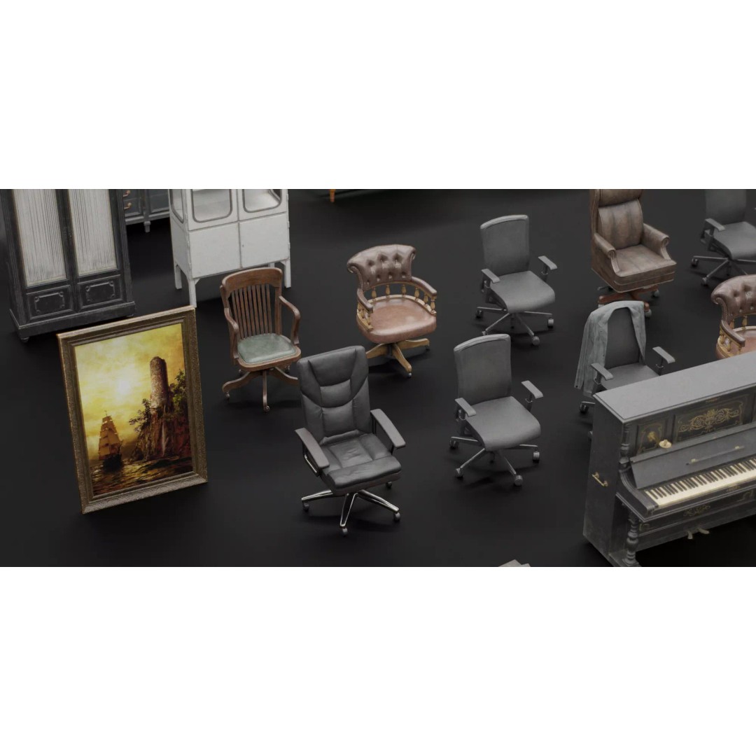 Interior House Assets Pack 3D Model – Low Poly Game-Ready, PBR Textures - View 6