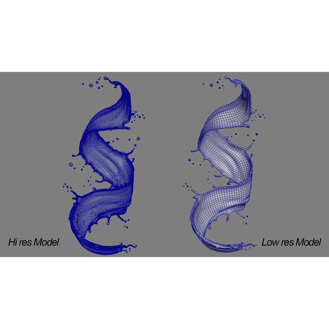 Blue Water Splash 3D Model – High Detail Liquid Mesh, FBX, OBJ - View 3