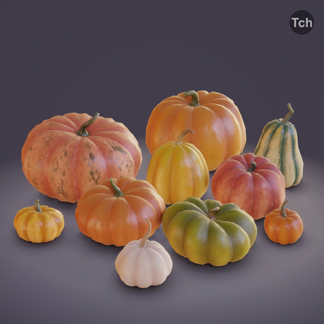 Autumn Pumpkins 3D Model – Low Poly Decorative Asset, FBX, OBJ