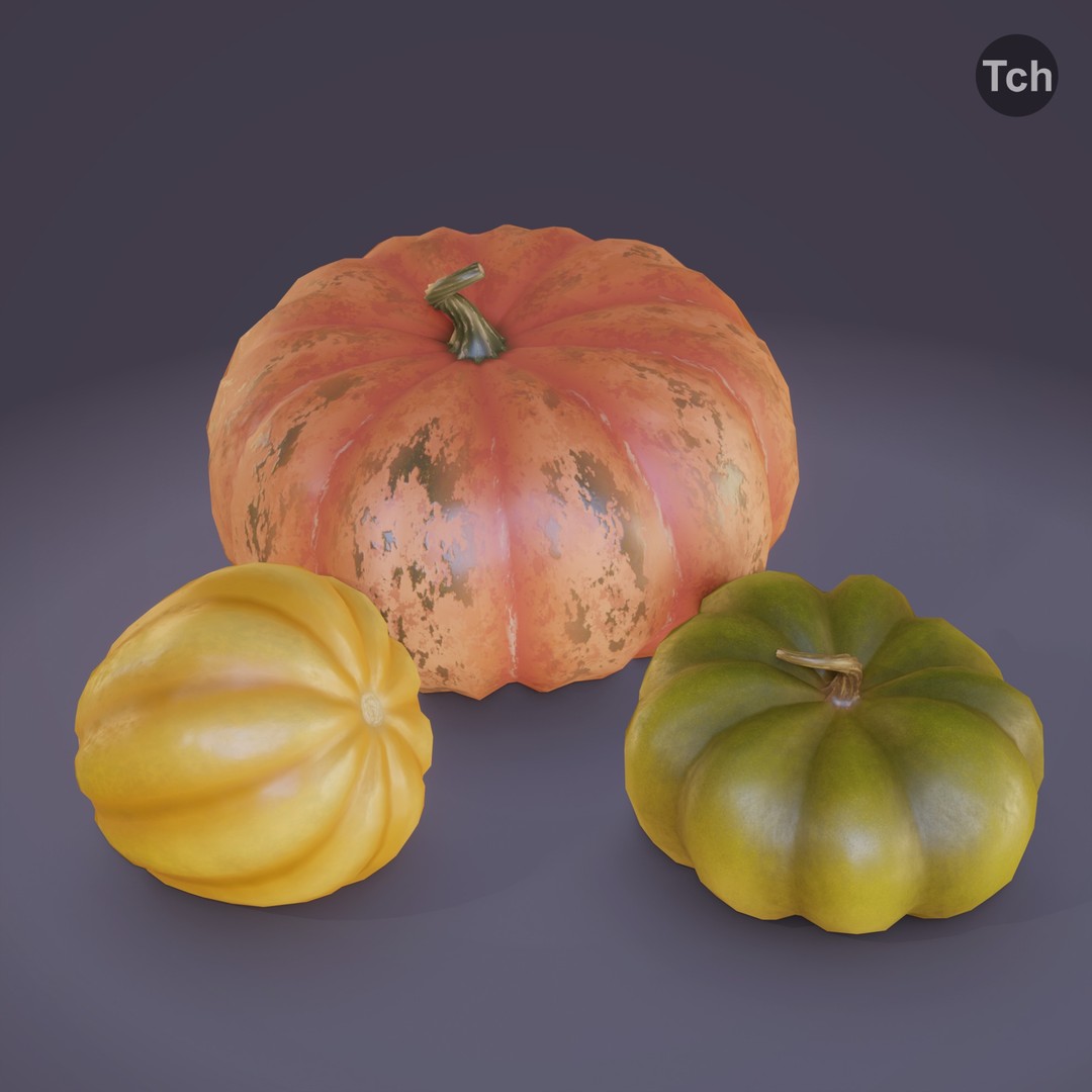 Autumn Pumpkins 3D Model – Low Poly Decorative Asset, FBX, OBJ - View 3