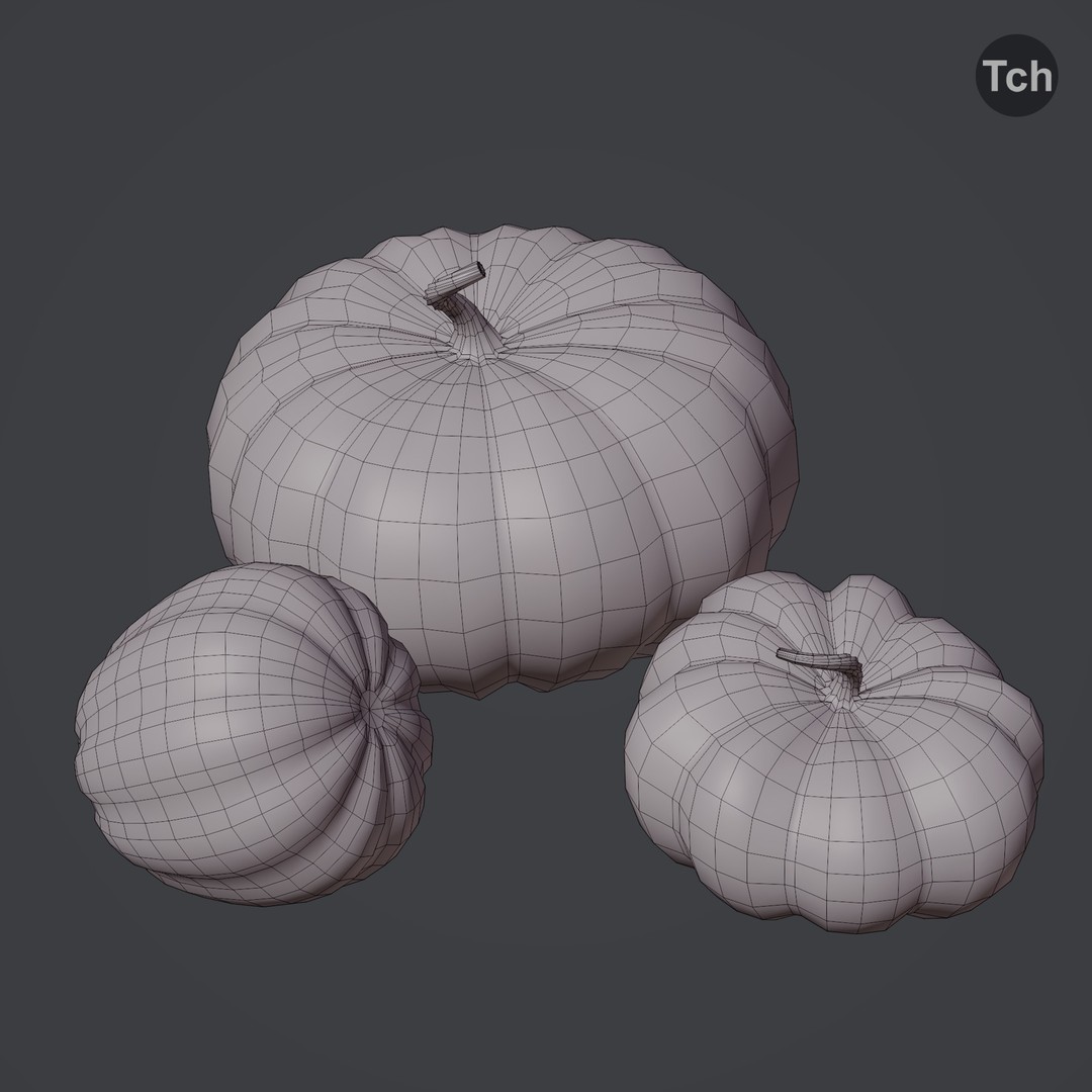 Autumn Pumpkins 3D Model – Low Poly Decorative Asset, FBX, OBJ - View 4