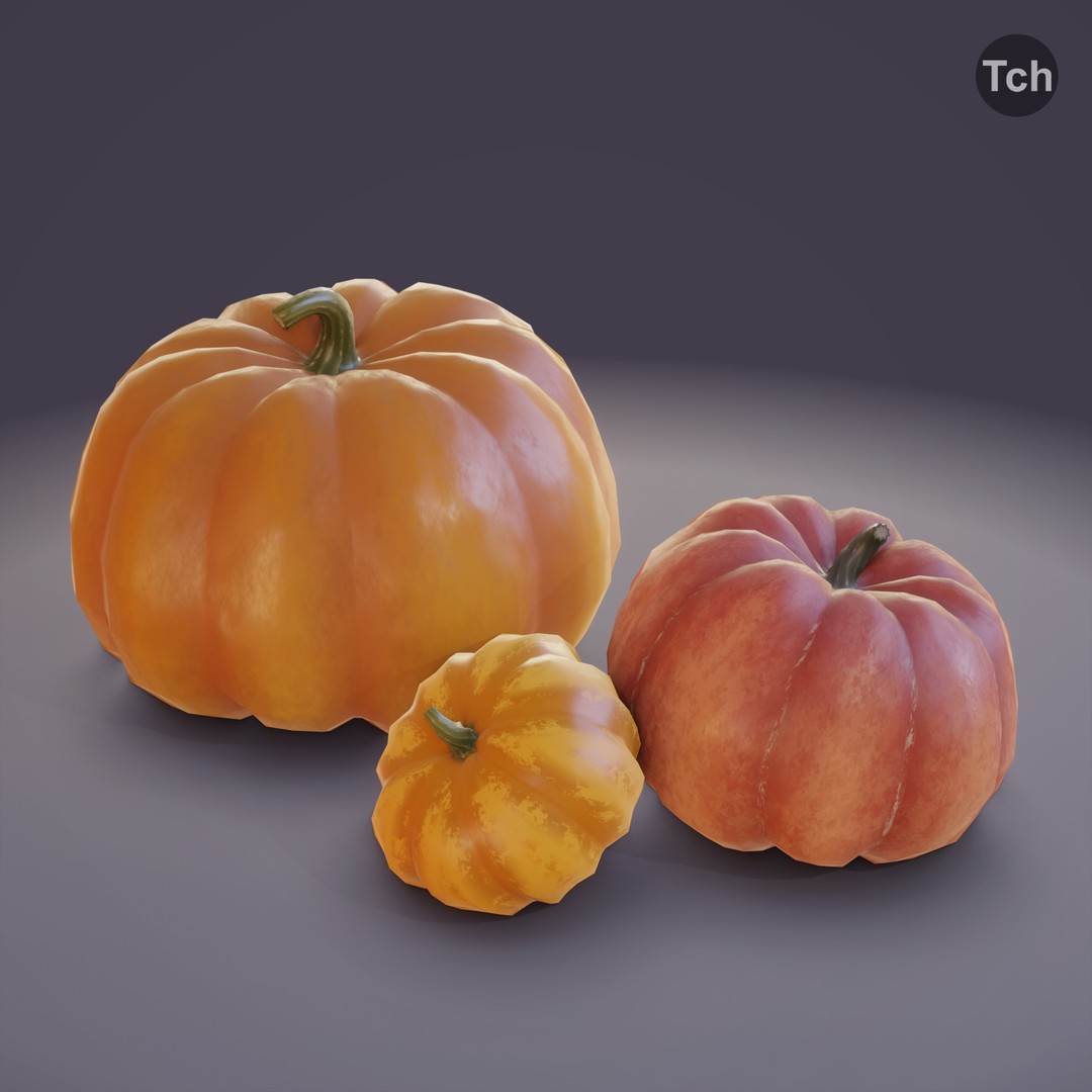 Autumn Pumpkins 3D Model – Low Poly Decorative Asset, FBX, OBJ - View 5