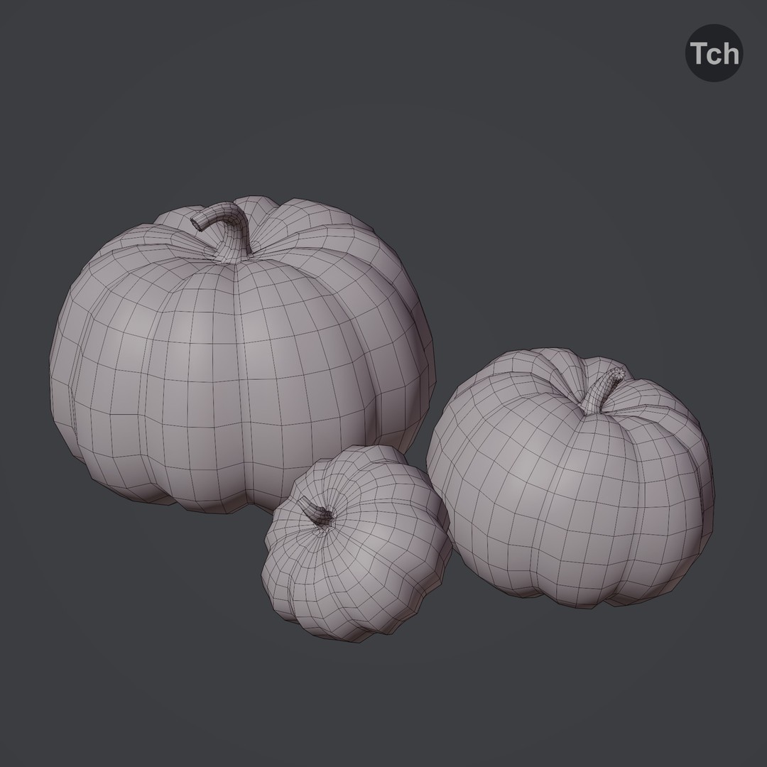 Autumn Pumpkins 3D Model – Low Poly Decorative Asset, FBX, OBJ - View 6