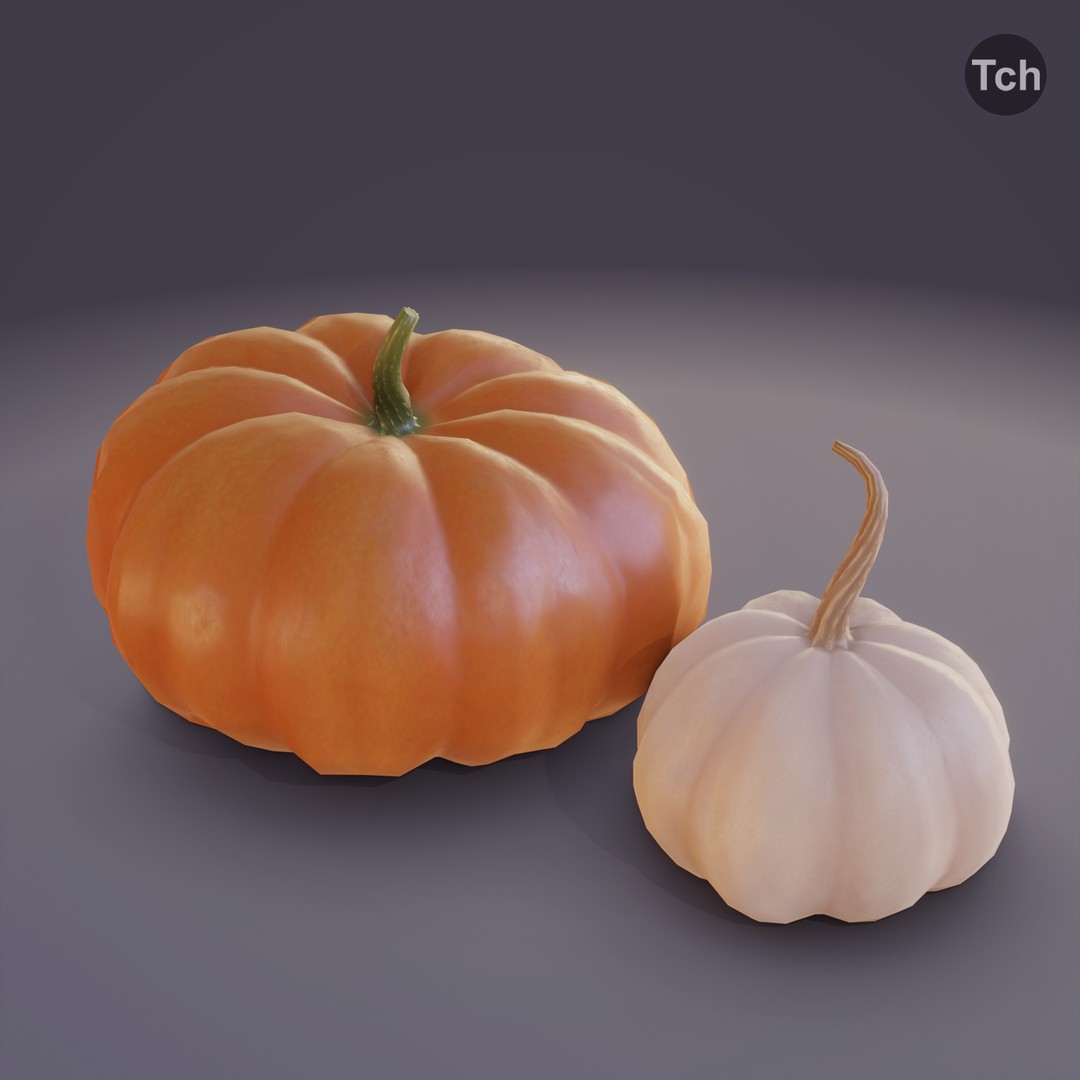 Autumn Pumpkins 3D Model – Low Poly Decorative Asset, FBX, OBJ - View 7