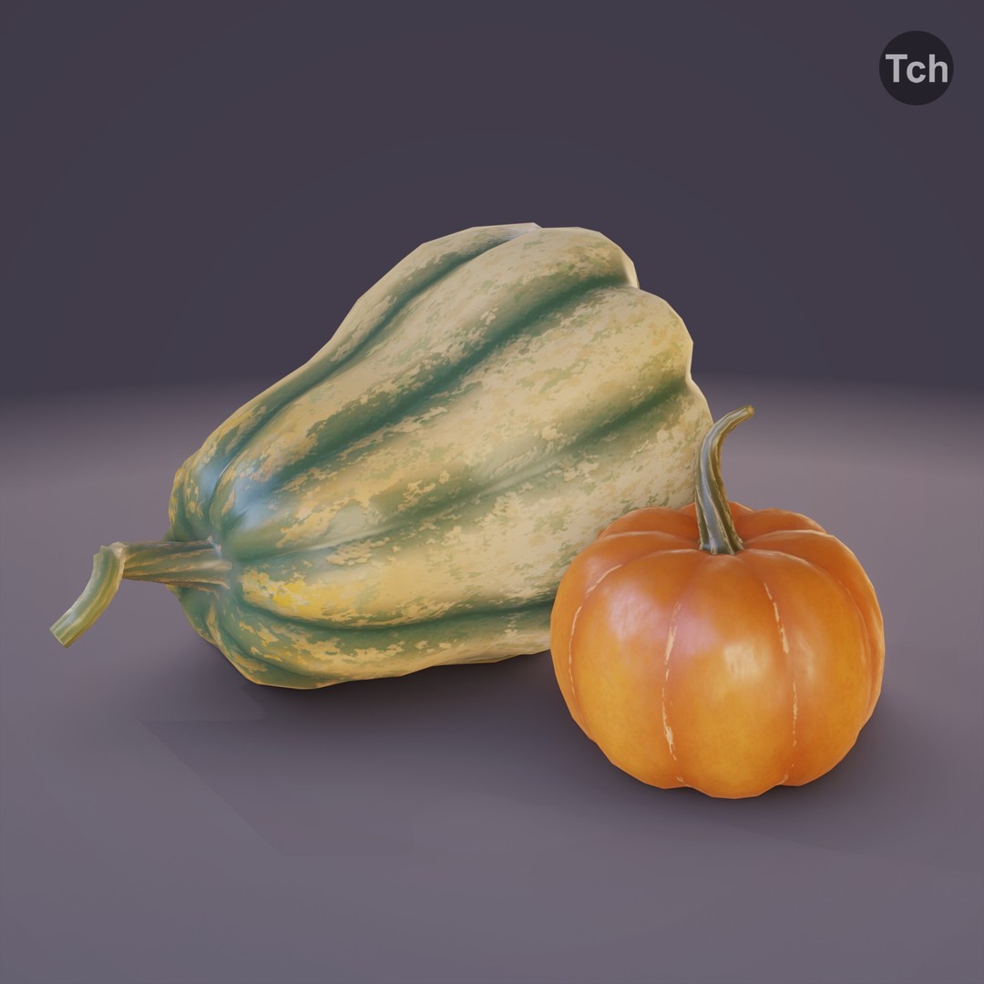 Autumn Pumpkins 3D Model – Low Poly Decorative Asset, FBX, OBJ - View 9