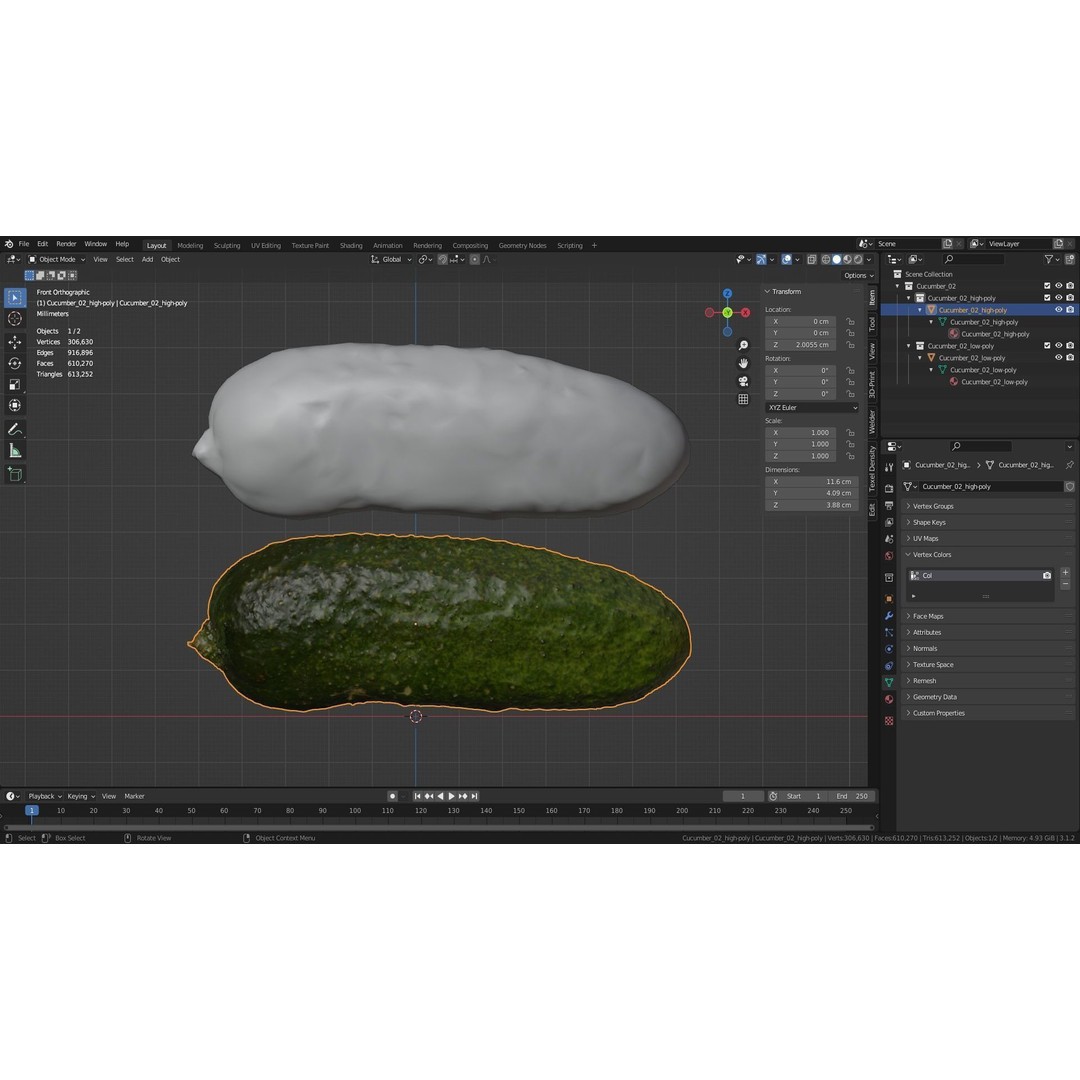 Cucumber 3D Model – Low Poly Photorealistic Vegetable, FBX, OBJ