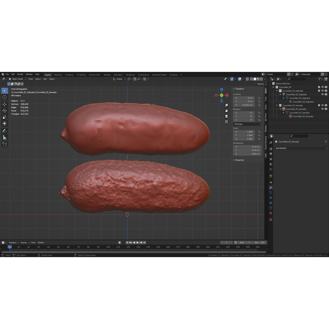 Cucumber 3D Model – Low Poly Photorealistic Vegetable, FBX, OBJ - View 36