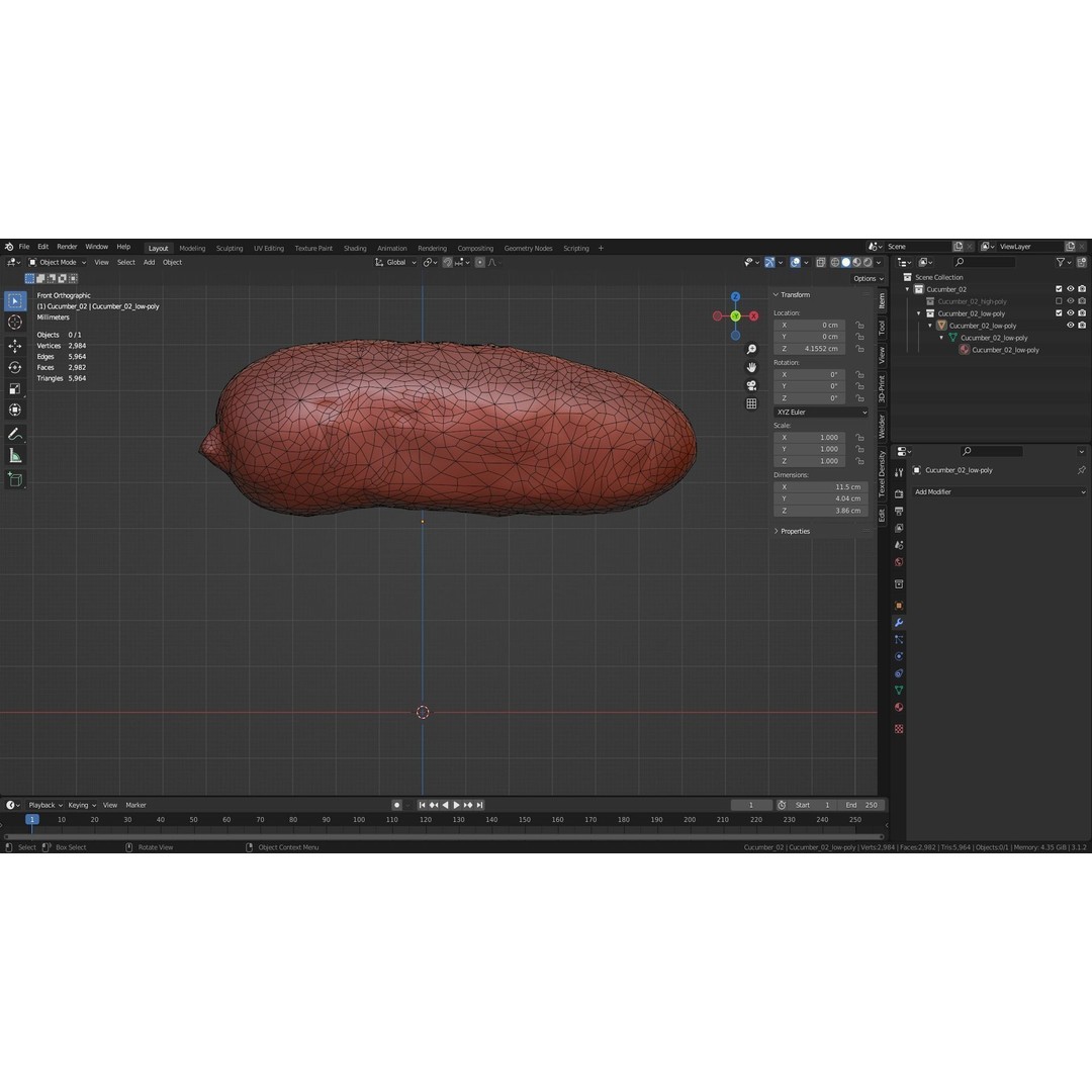 Cucumber 3D Model – Low Poly Photorealistic Vegetable, FBX, OBJ - View 38