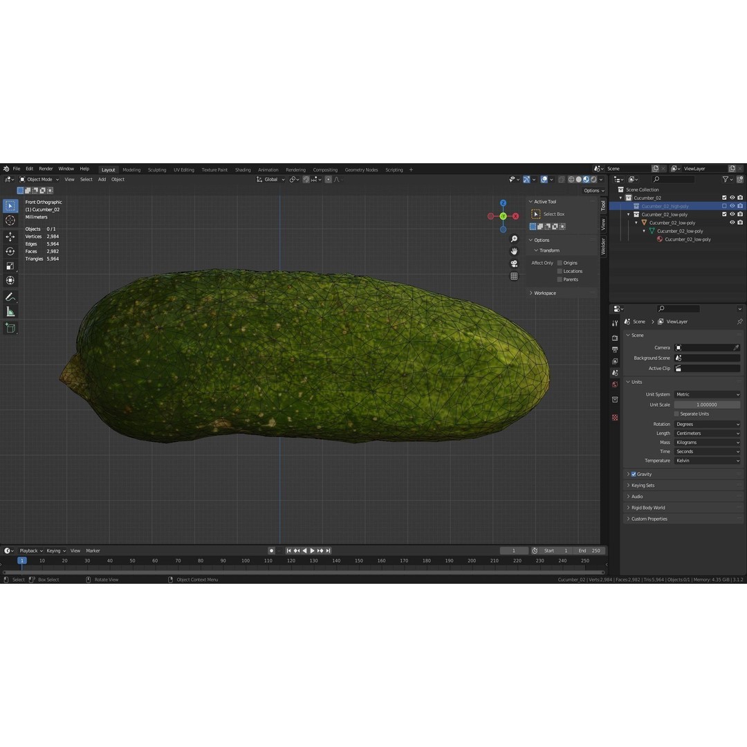 Cucumber 3D Model – Low Poly Photorealistic Vegetable, FBX, OBJ - View 41