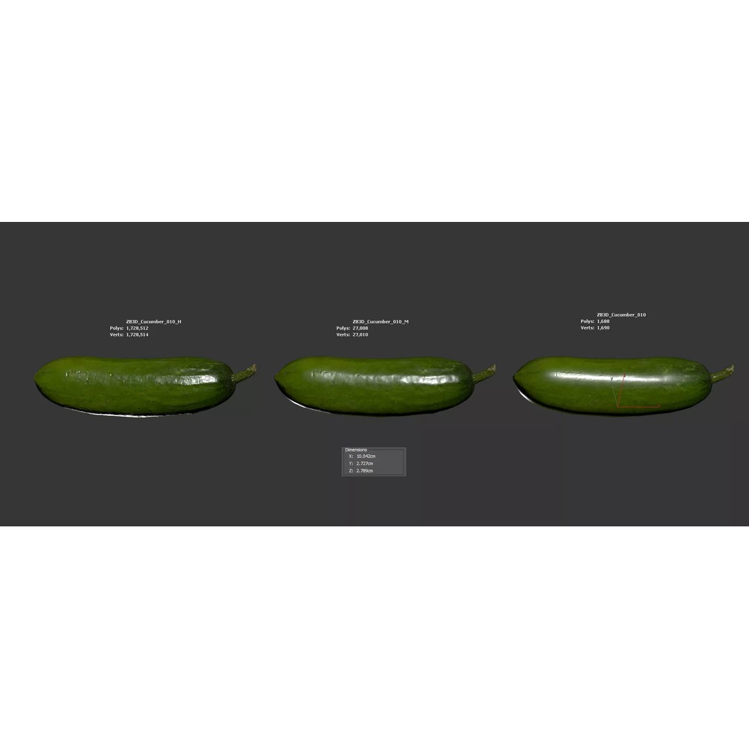 Cucumber 3D Model – Photorealistic Gherkin, PBR Textures, FBX, OBJ - View 7