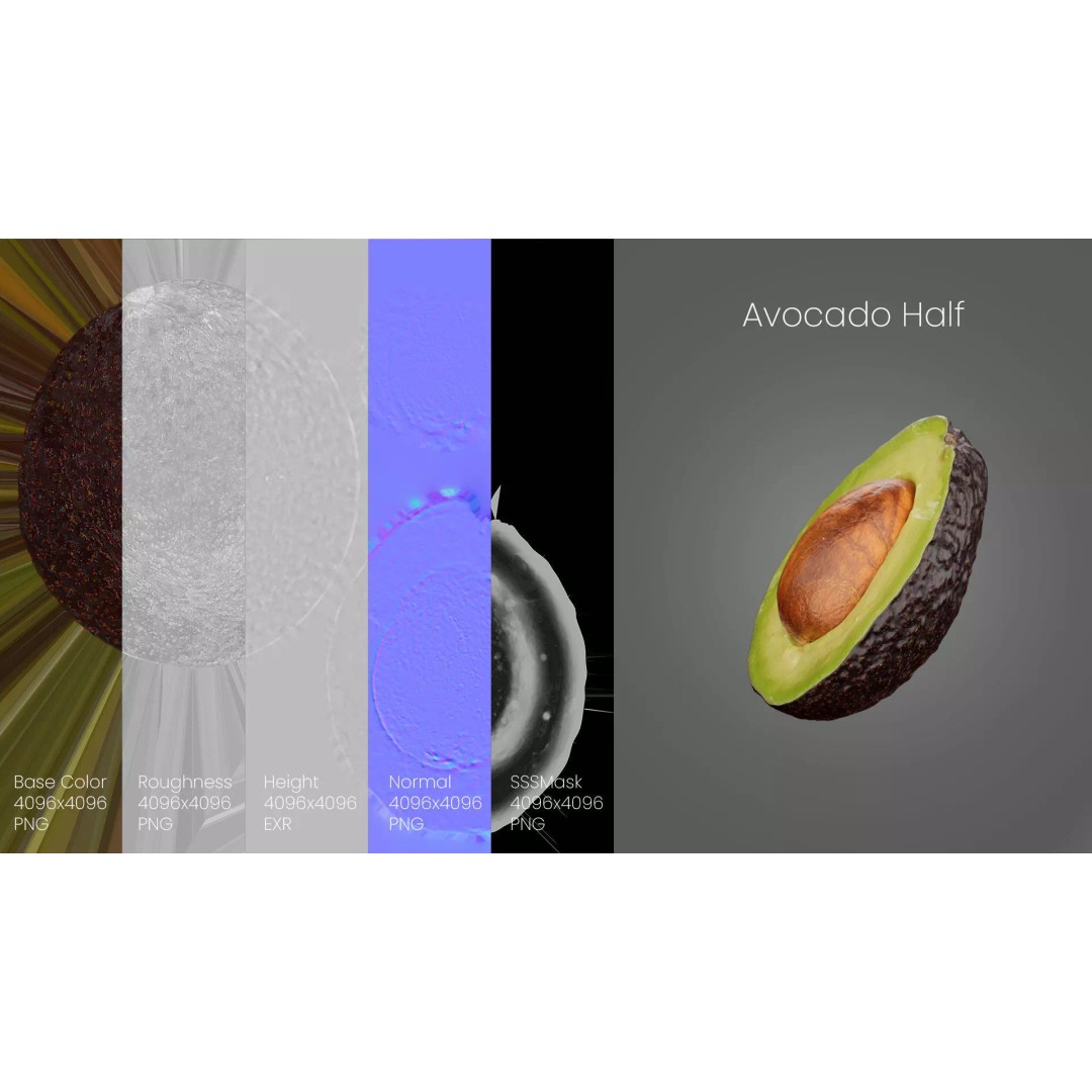 Half Cut Avocado 3D Model – Photorealistic PBR Asset, FBX, OBJ - View 7