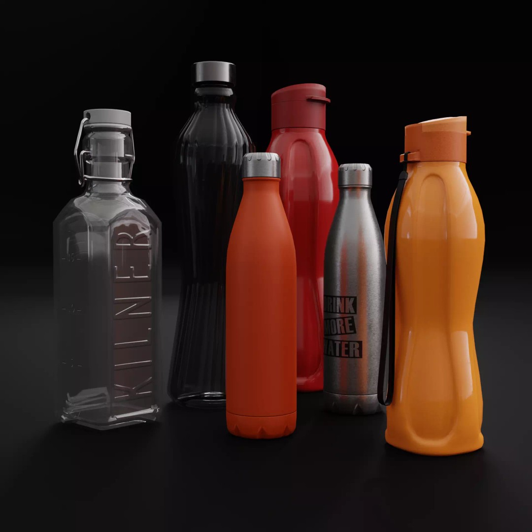 Household Bottles 3D Model – Low Poly Game Asset, Blender & FBX - View 2