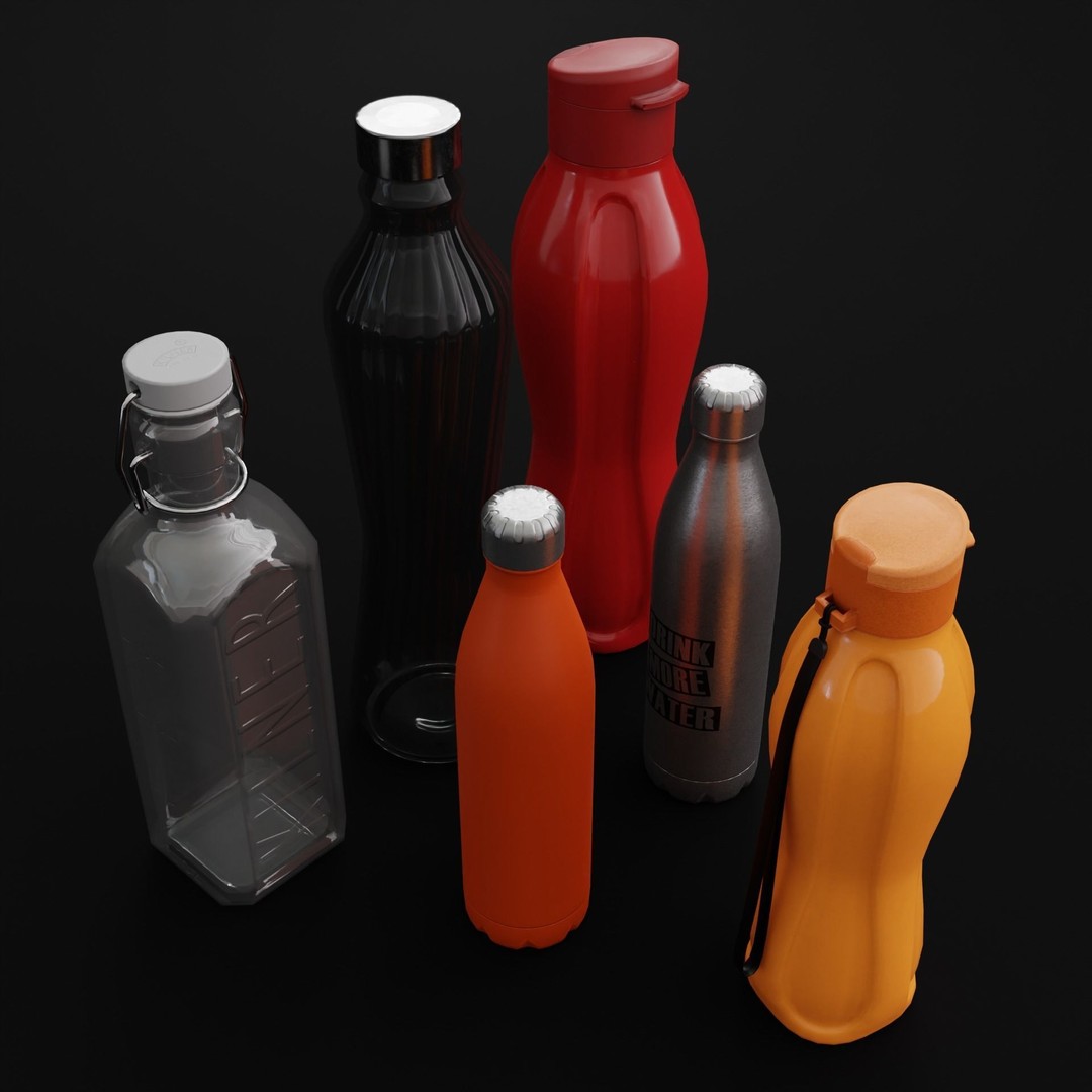 Household Bottles 3D Model – Low Poly Game Asset, Blender & FBX - View 3