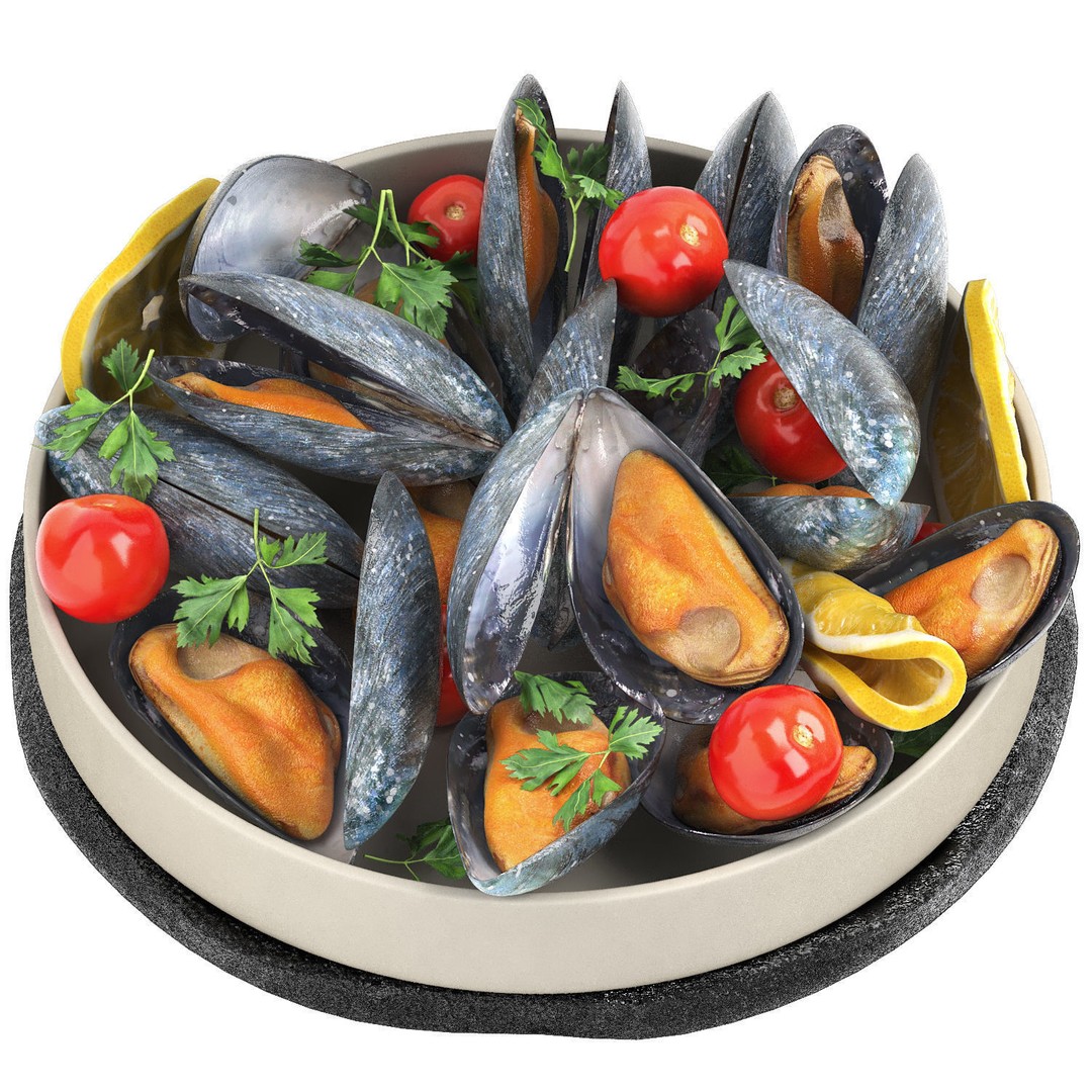 Plate of Mussels 3D Model – High Poly PBR Asset for Games - View 3
