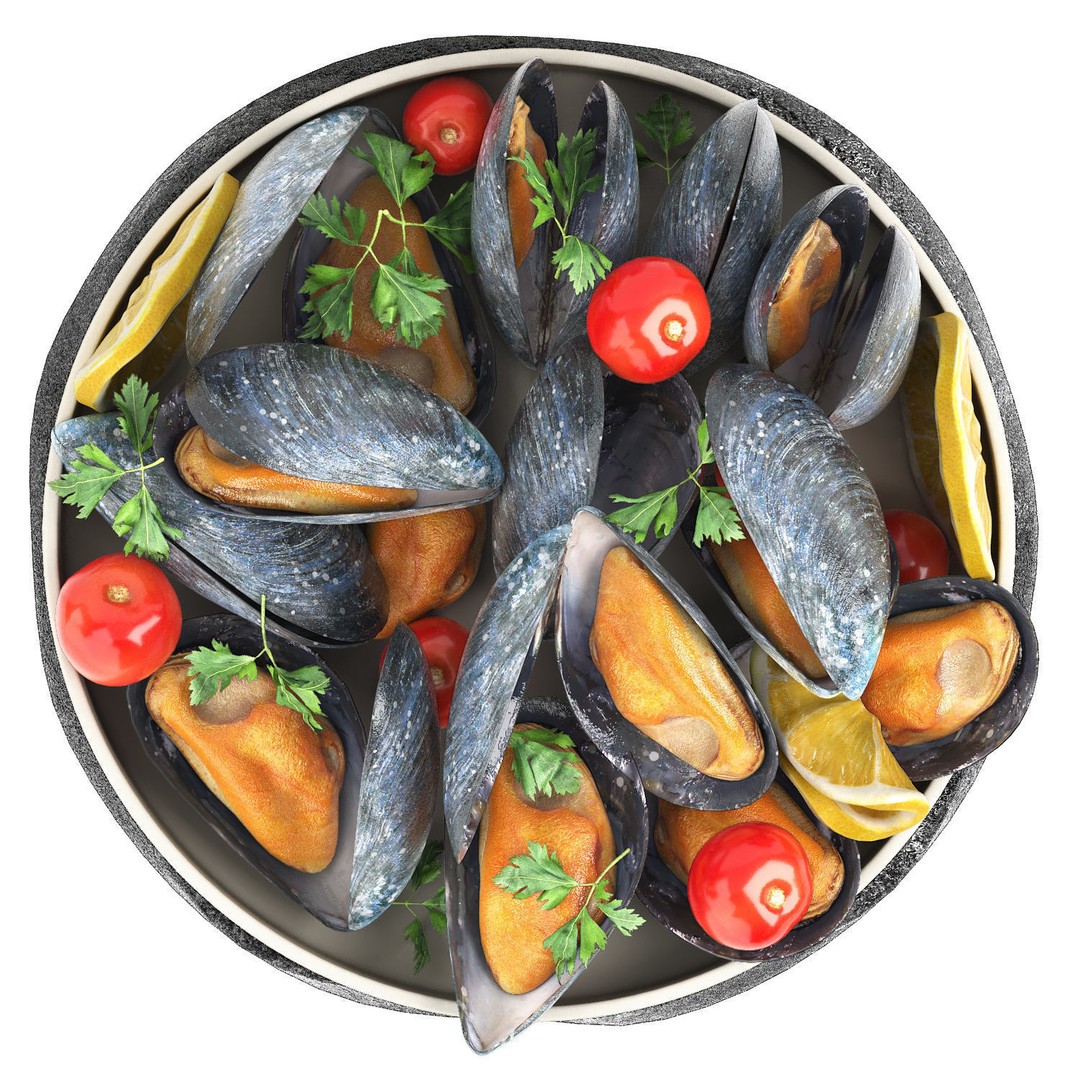 Plate of Mussels 3D Model – High Poly PBR Asset for Games - View 4