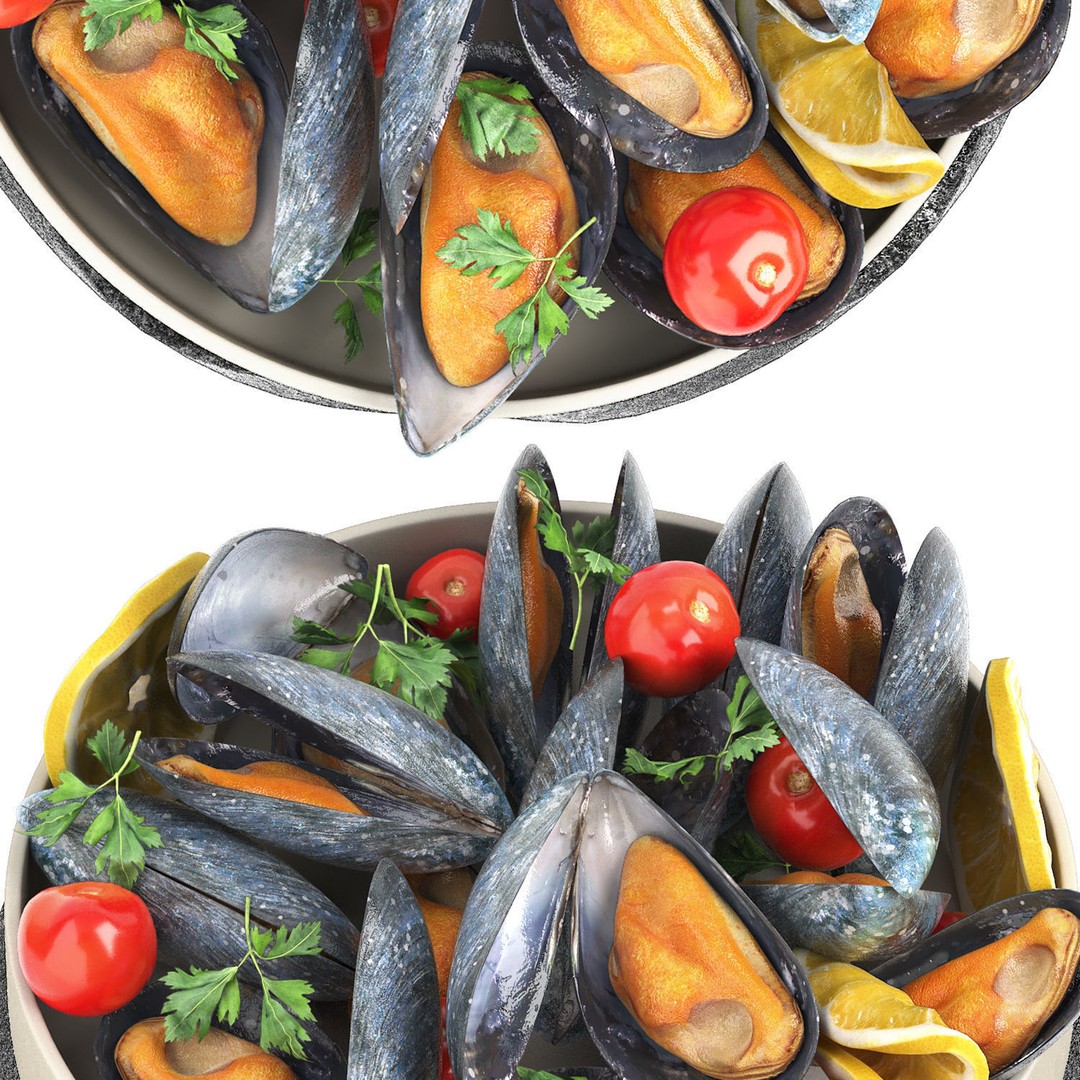 Plate of Mussels 3D Model – High Poly PBR Asset for Games - View 5