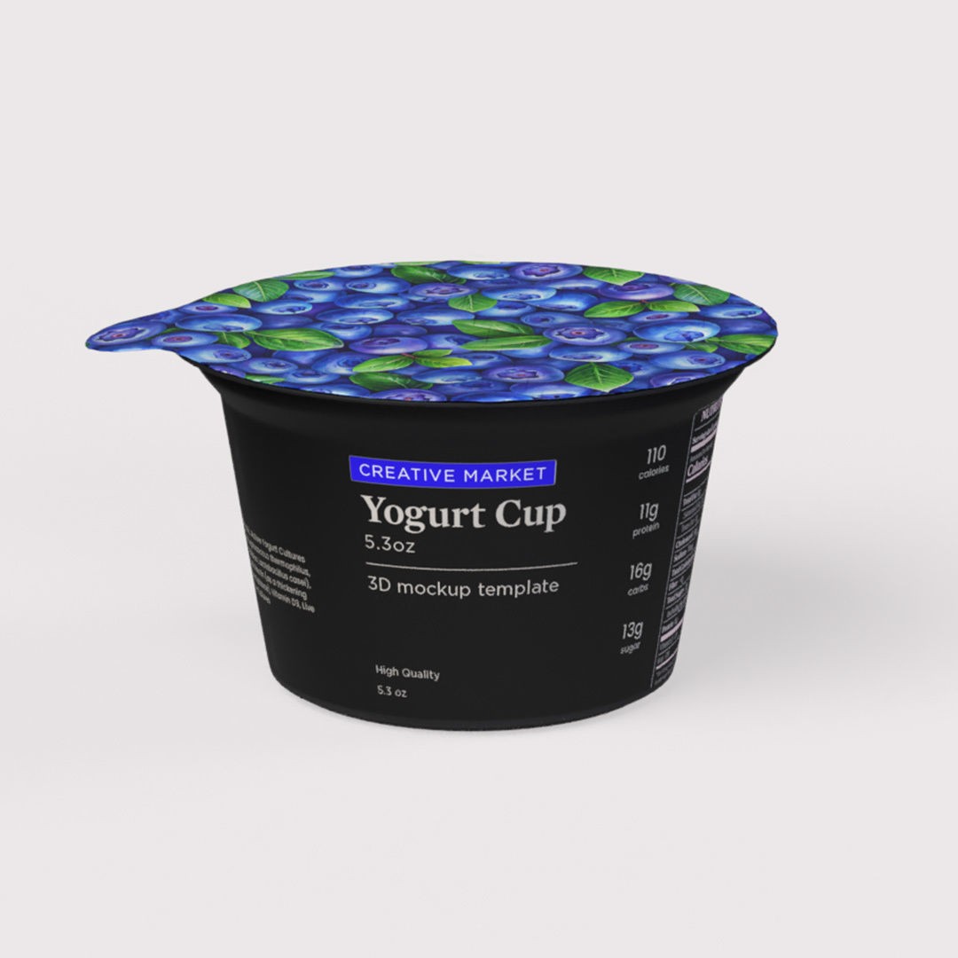 Yogurt Dairy Container Cup 3D Model – Customizable Foil Lid, FBX, Blender - View 10