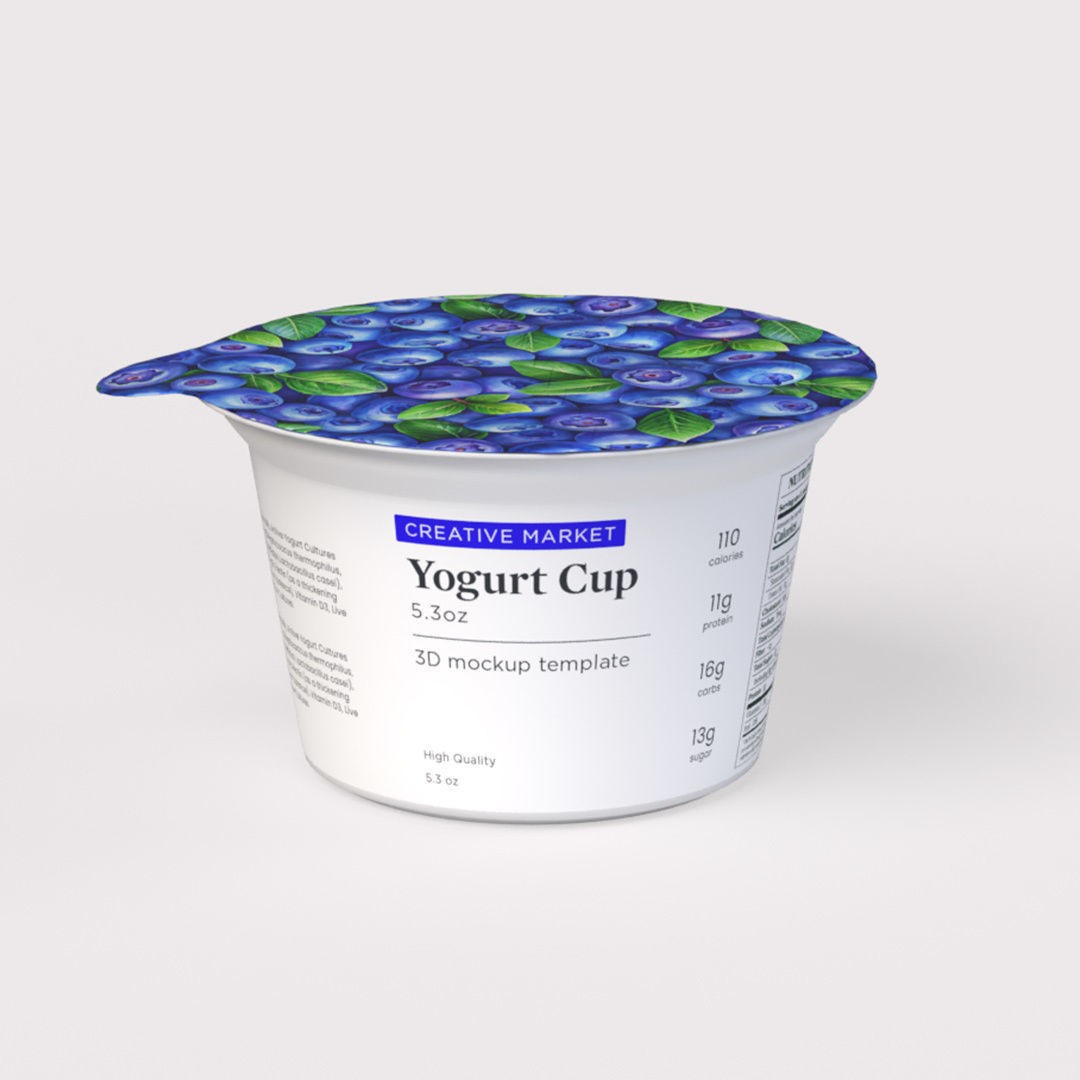 Yogurt Dairy Container Cup 3D Model – Customizable Foil Lid, FBX, Blender - View 9