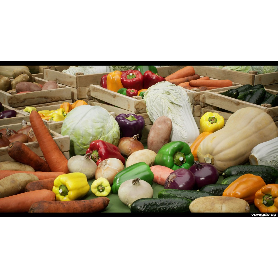 Photogrammetric Vegetable Pack 3D Model – Low Poly PBR Asset, FBX