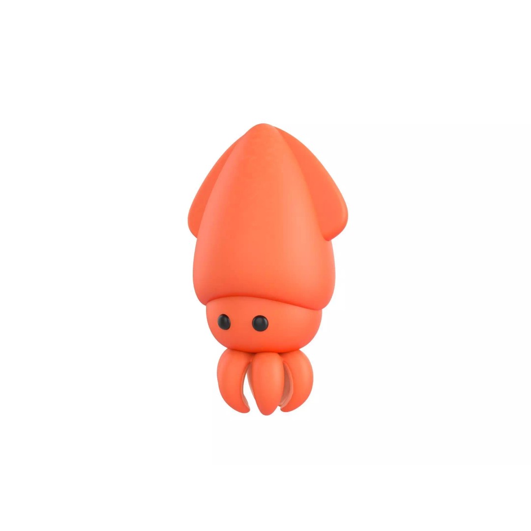 Squid 3D Model – Cute Character with PBR Textures, FBX & OBJ - View 2