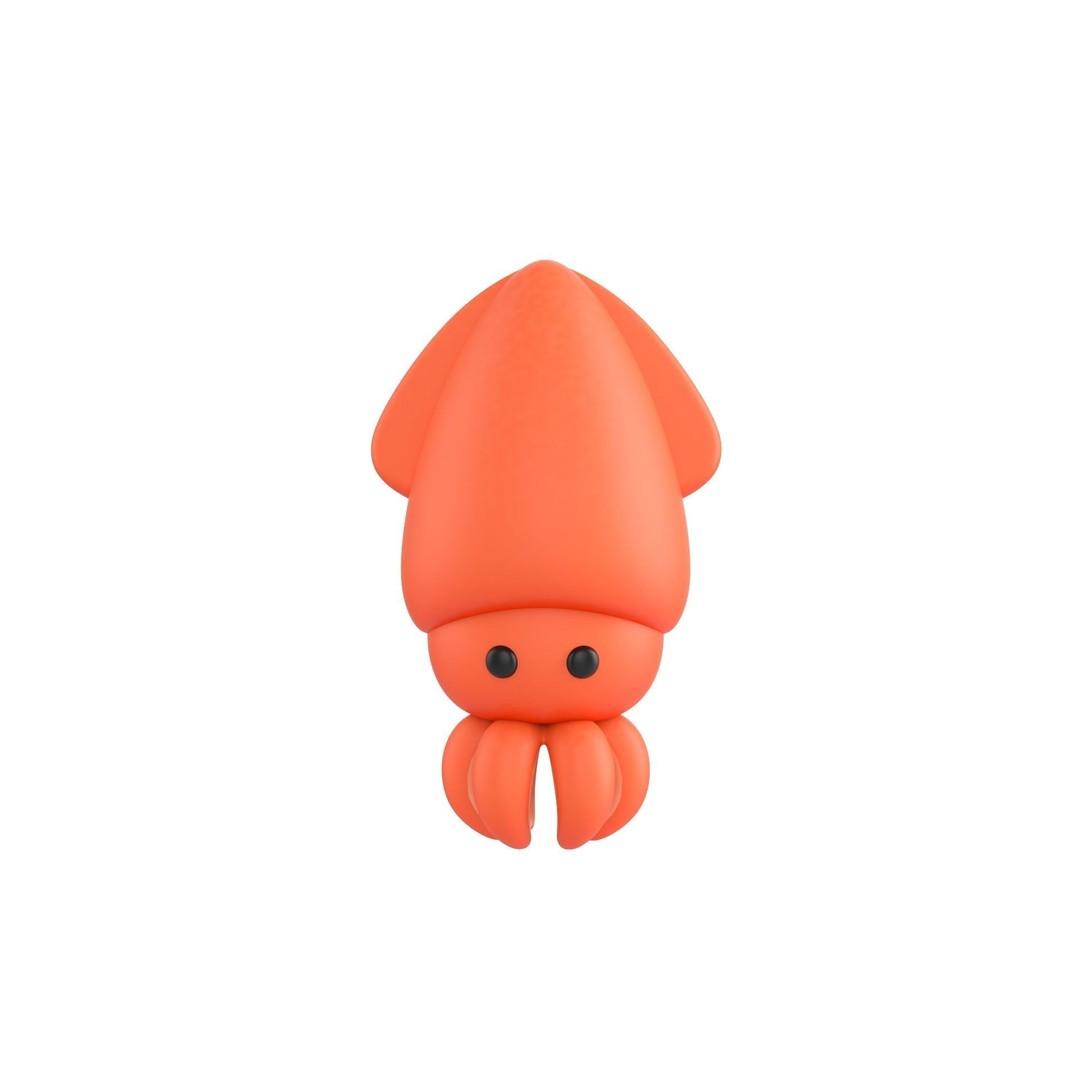 Squid 3D Model – Cute Character with PBR Textures, FBX & OBJ - View 3