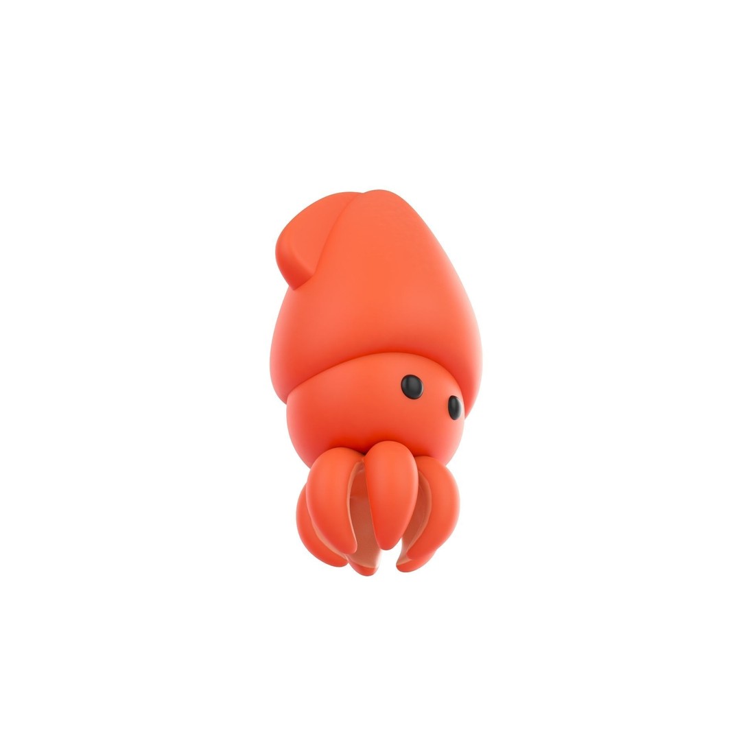 Squid 3D Model – Cute Character with PBR Textures, FBX & OBJ - View 4