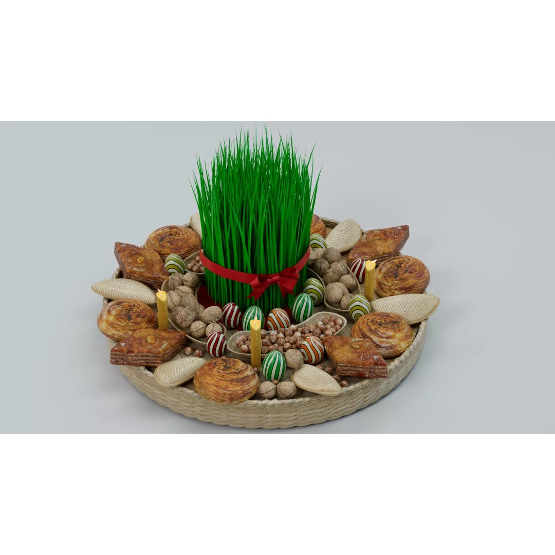 Realistic Novruz Khoncha 3D Model – Traditional Table with Festive Foods - View 2