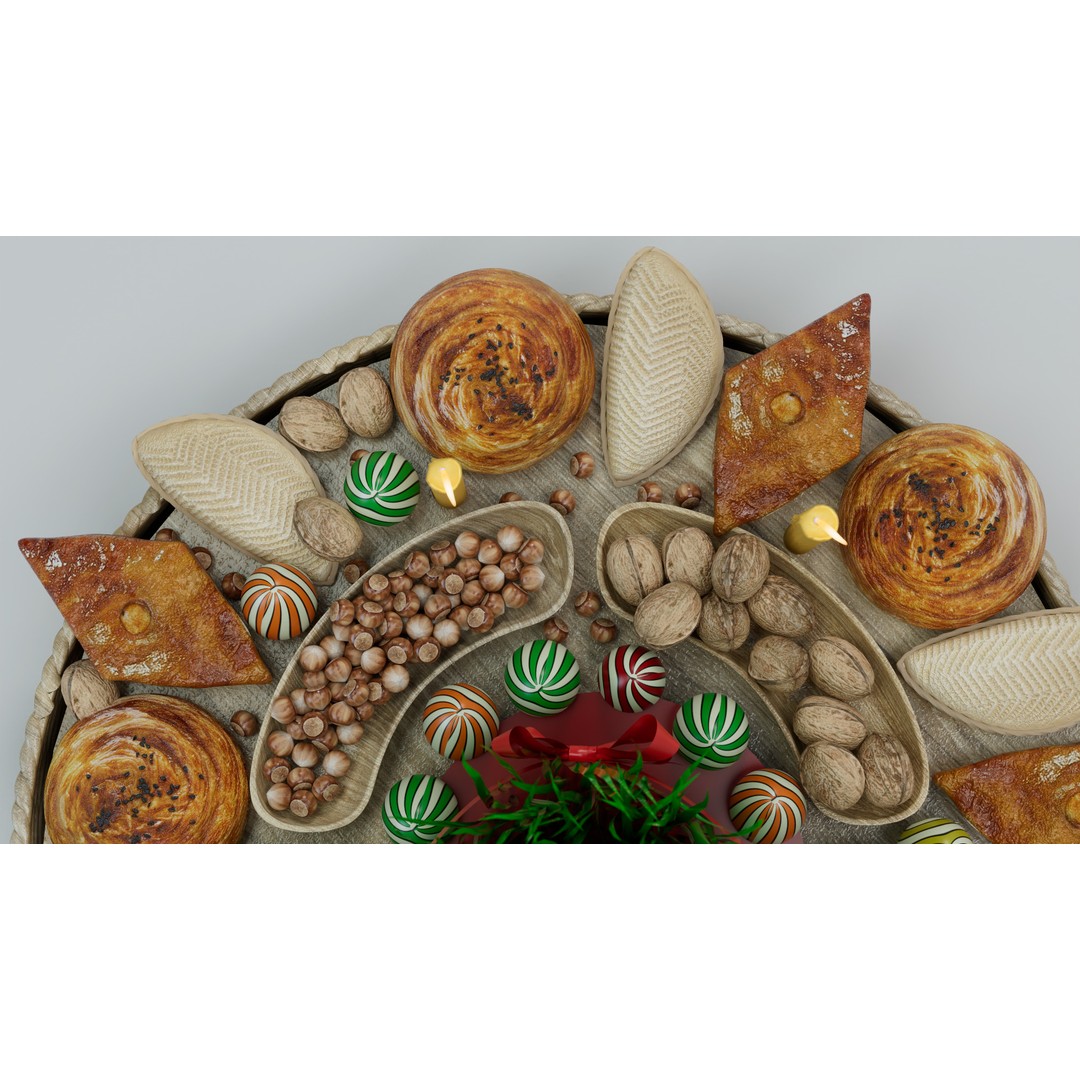 Realistic Novruz Khoncha 3D Model – Traditional Table with Festive Foods - View 3