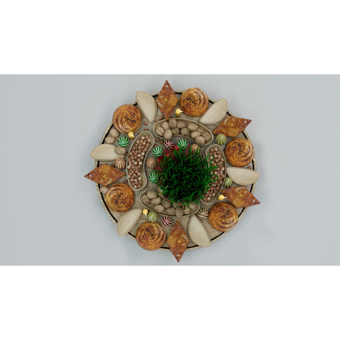 Realistic Novruz Khoncha 3D Model – Traditional Table with Festive Foods - View 4