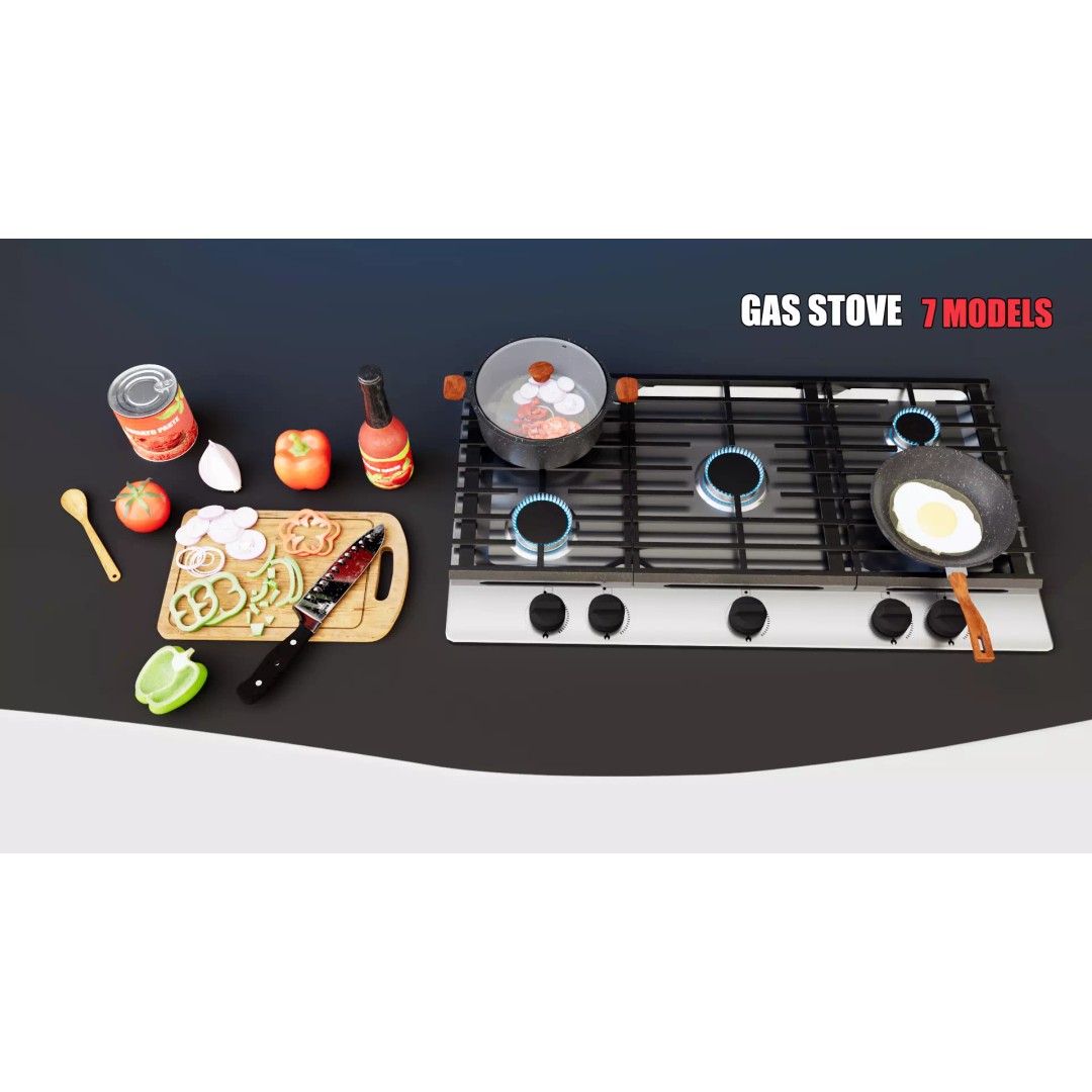 Gas Stove 3D Model – Low Poly PBR Asset, FBX Format - View 2