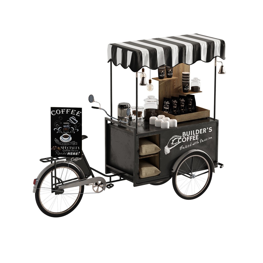 Coffee Bike 3D Model – Realistic Mobile Cart with PBR Textures