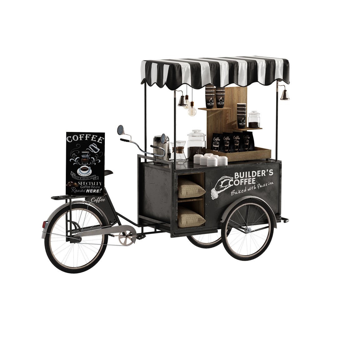 Coffee Bike 3D Model – Realistic Mobile Cart with PBR Textures - View 10