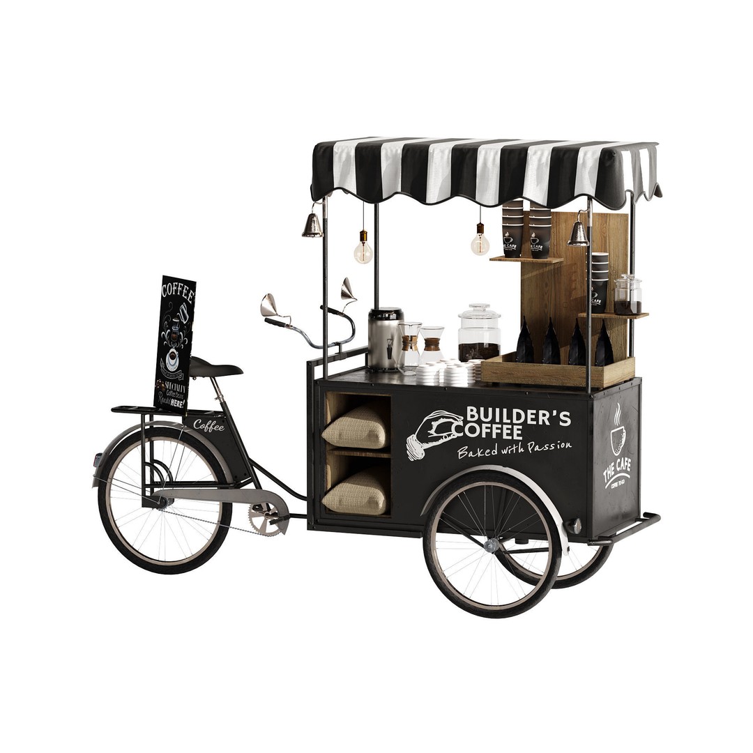 Coffee Bike 3D Model – Realistic Mobile Cart with PBR Textures - View 11