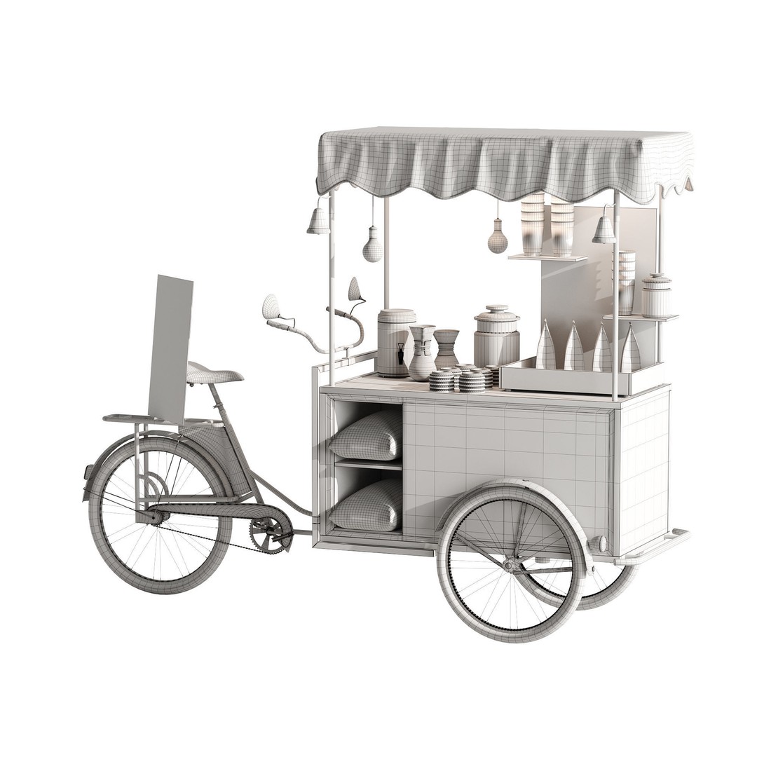Coffee Bike 3D Model – Realistic Mobile Cart with PBR Textures - View 14